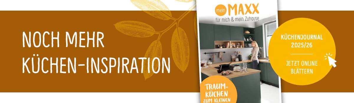 Banner mit Küchenjournal 2025/26 und dem Hinweis „Noch mehr Küchen-Inspiration“