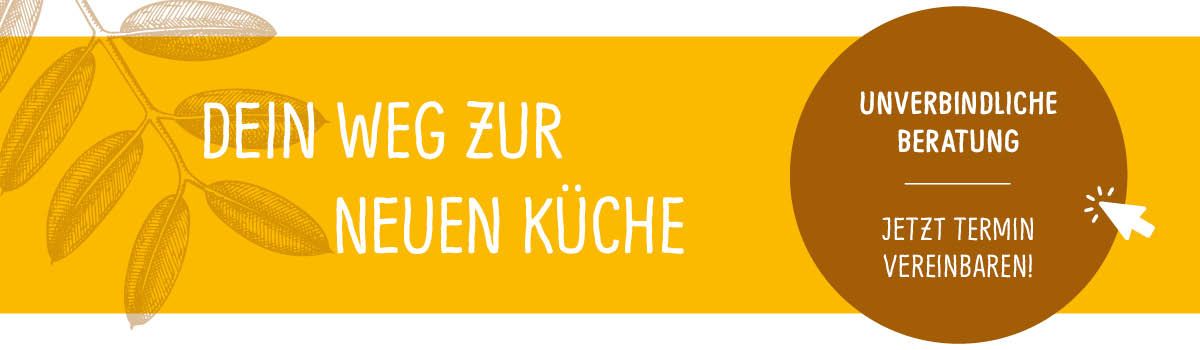 Banner mit Text „Dein Weg zur neuen Küche“ und Button zur Terminvereinbarung